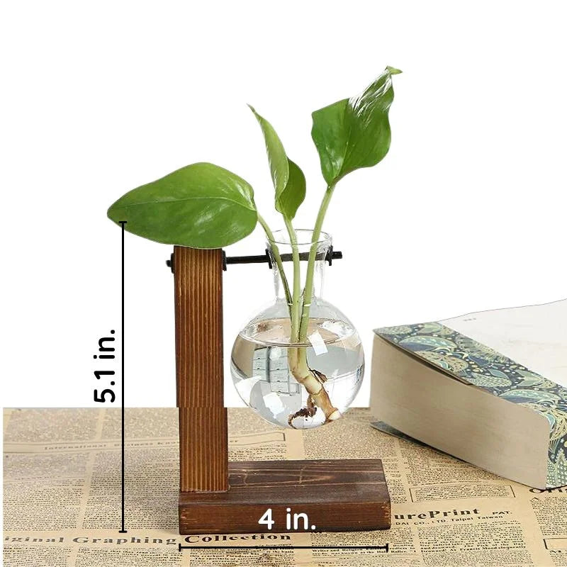Wooden frame hydroponic plant vase by Belro, showcasing a modern wooden design with integrated plant holder for home decor.