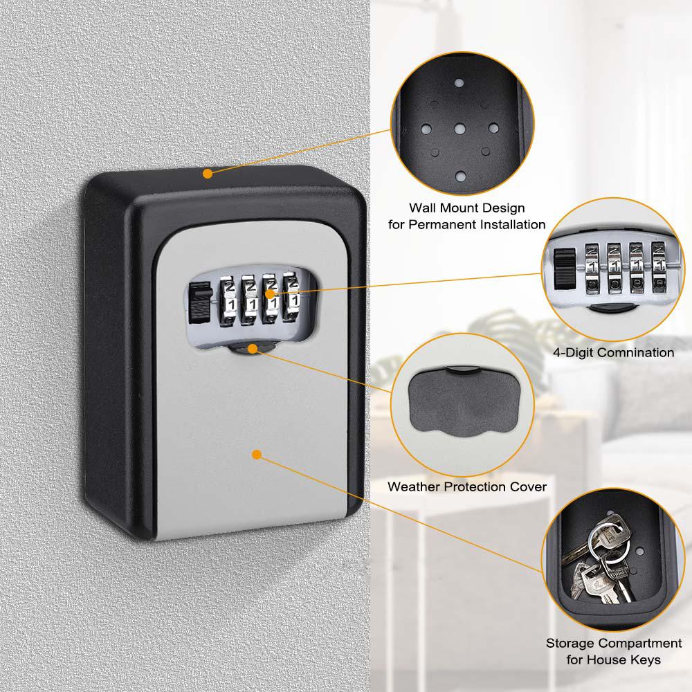 Belro lock box for keys, outdoor key storage container with secure combination lock for home and garden use