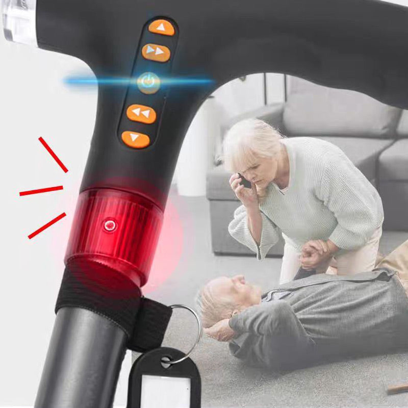Belro intelligent walking stick for elderly with LED light, featuring a sturdy design and built-in illumination for safety.