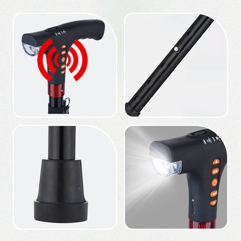 Belro intelligent walking stick for elderly with LED light, featuring ergonomic design and safety lighting for enhanced mobility.