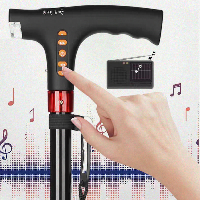 Belro intelligent walking stick for elderly with LED light, featuring ergonomic handle and adjustable height for safety and convenience.