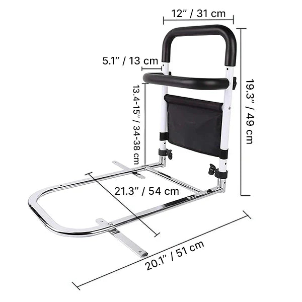 Belro adjustable bed rail holder for baby and kids, shown mounted on a bed for secure side protection.