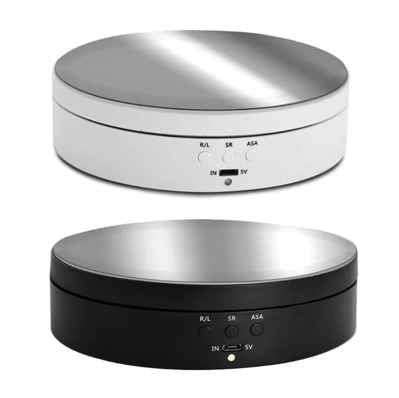 Belro 360° electric motorized rotating display rack for electronics and cameras, showcasing versatile product presentation.