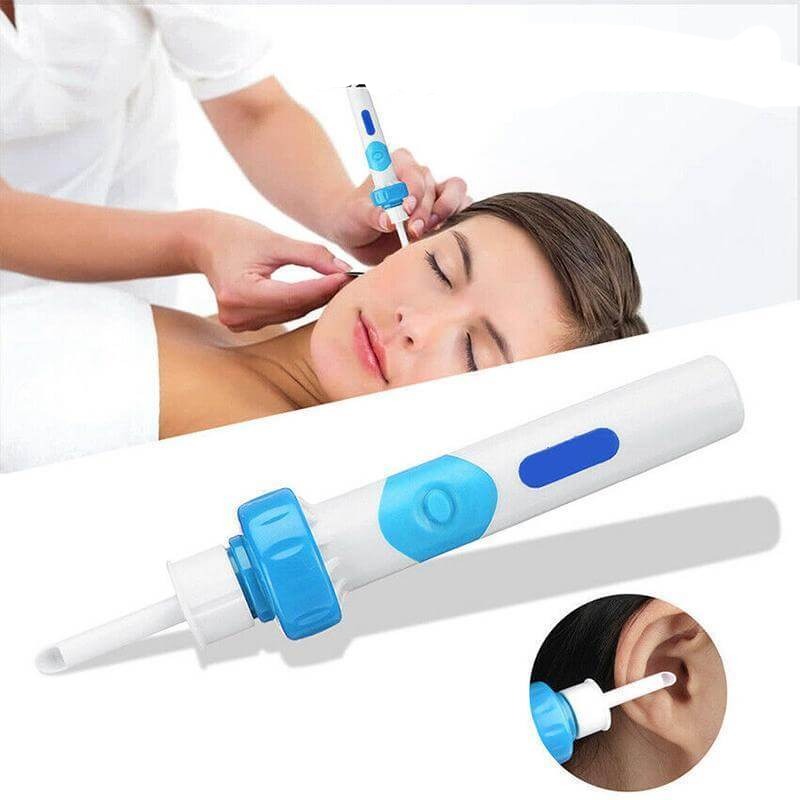Belro electric ear wax remover device in a health and beauty setting, showing the sleek design and ear tips for ear cleaning.