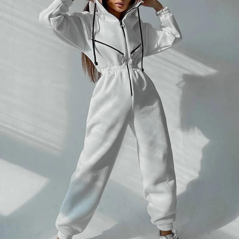 Belro basic hooded jumpsuit in soft sleepwear fabric, featuring a hood, long sleeves, and relaxed fit for comfortable lounging.
