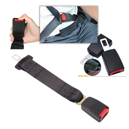 Belro universal seat belt extender for comfort and safety, showing the extender attached to a car seat belt in a sports and outdoors setting.