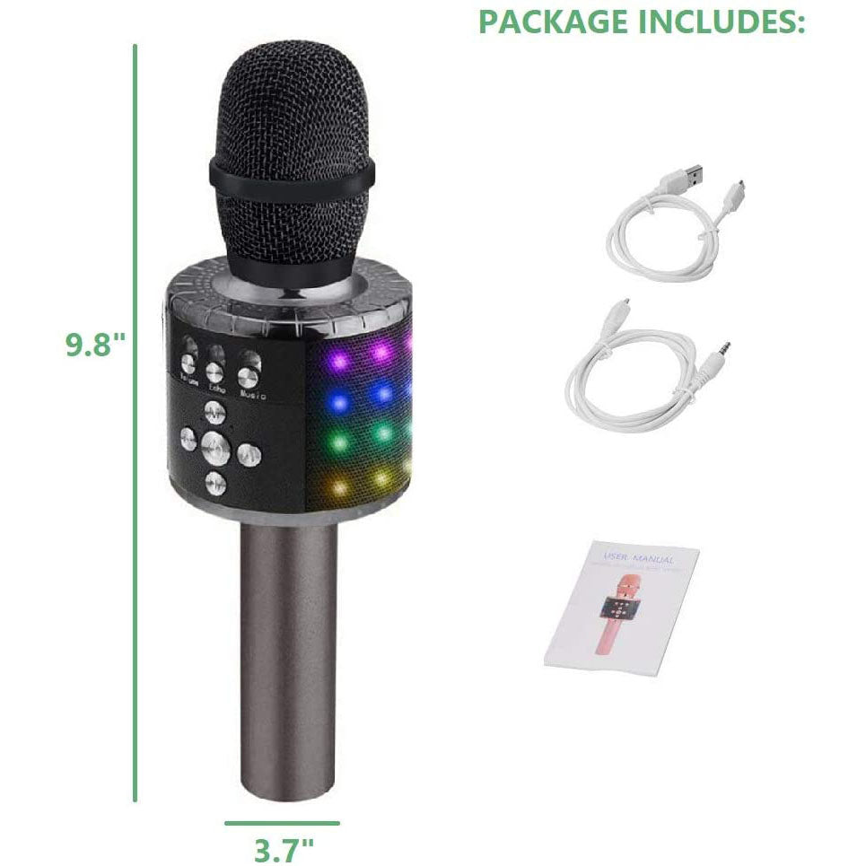 Belro Bluetooth karaoke microphone with wireless design, handheld audio device for singing and entertainment.