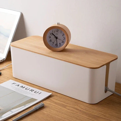 Belro Wire Organizer Box for electronics showing compartments and cable management features in a clean, organized setup.
