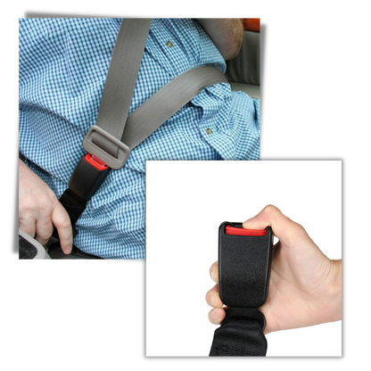 Belro universal seat belt extender providing added comfort and safety, shown attached to a car seat belt.