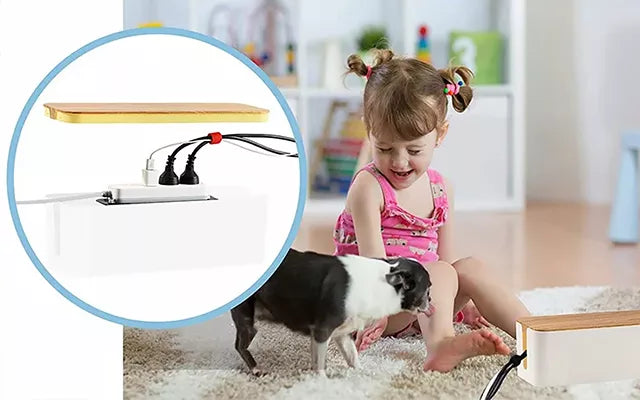Belro wire organizer box for electronics, with compartments to neatly store cables, chargers, and small electronic accessories.