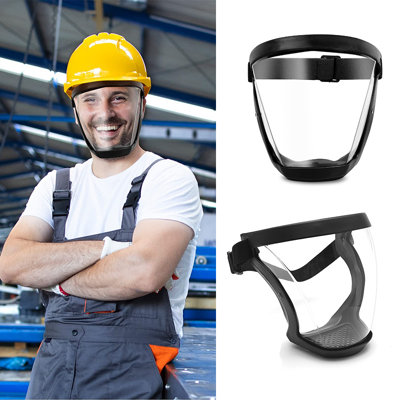 Belro super protective anti-fog face shield worn over clothing, featuring clear plastic for full face coverage and fog resistance.