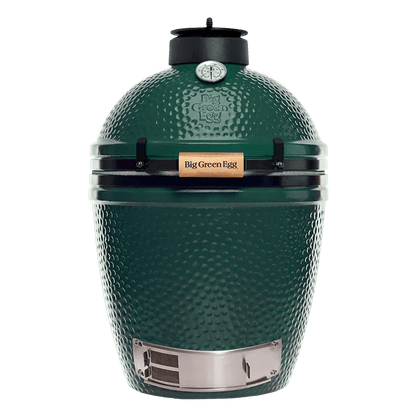 Medium ceramic charcoal grill from Casavibeo Big Green Egg, showcasing its round shape and green ceramic exterior.