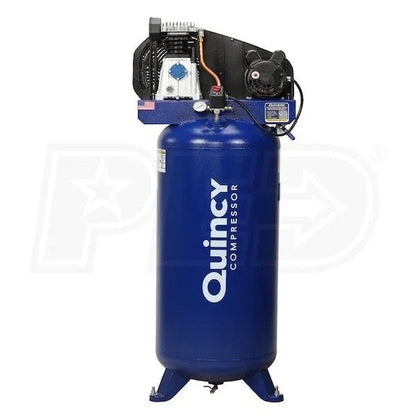 Casavibeo Quincy 3.5HP 60-gallon vertical electric air compressor with hoses and gauges in a workshop setting