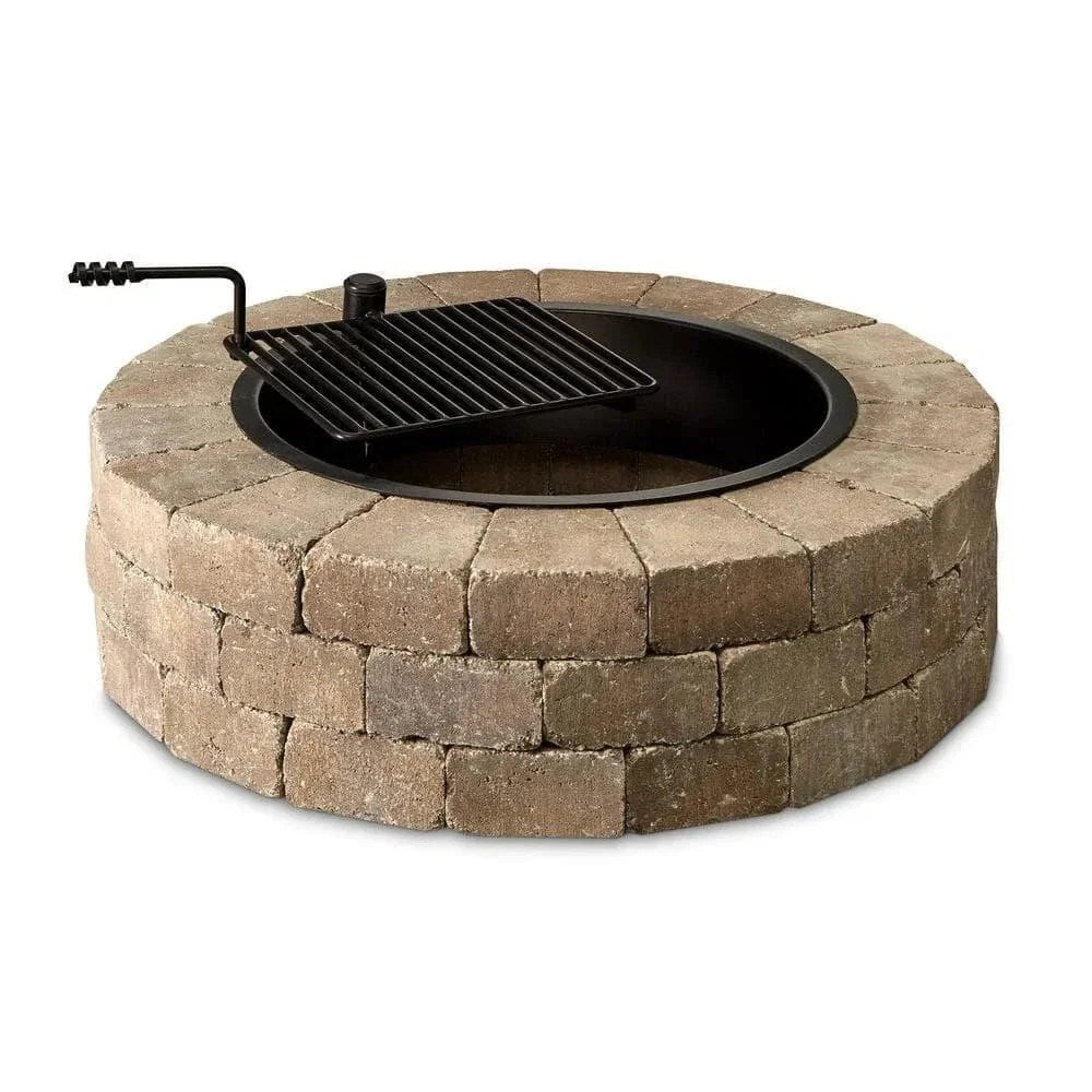Casavibeo Necessories 48-inch wood burning fire pit kit with concrete base and cooking grate, ready for outdoor gatherings in Santa Fe.