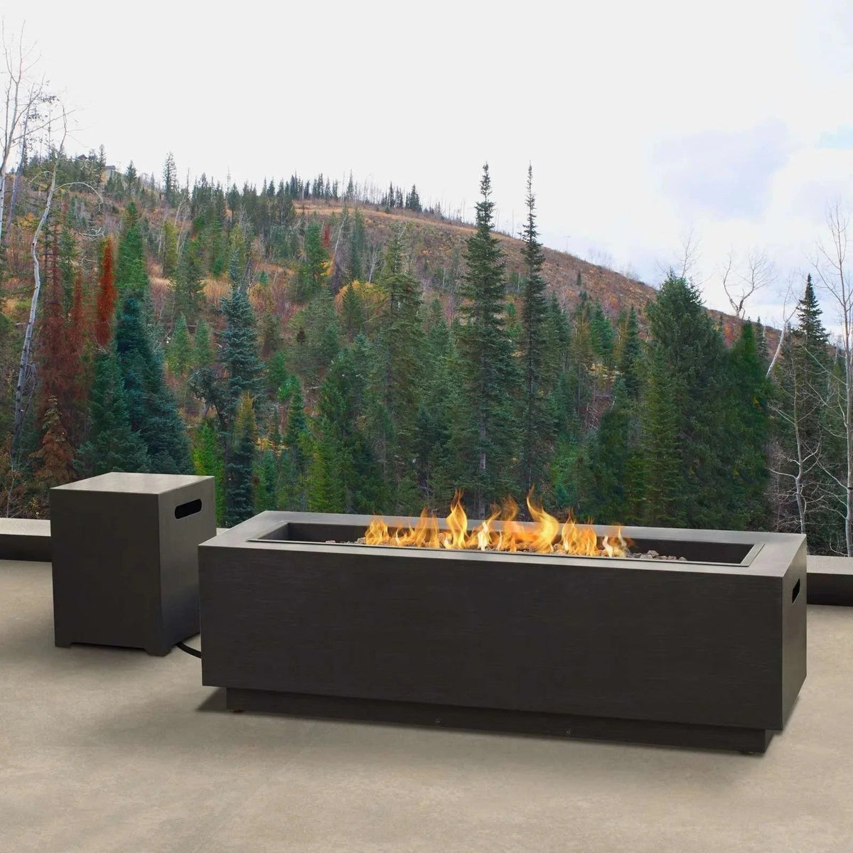 Casavibeo Real Flame Lanesboro fire pit table with propane or natural gas, featuring a modern design and a glowing flame display.