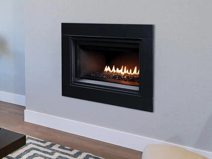 Casavibeo Superior DRL2000 linear gas fireplace with sleek design and realistic flame display, installed in a modern living space.
