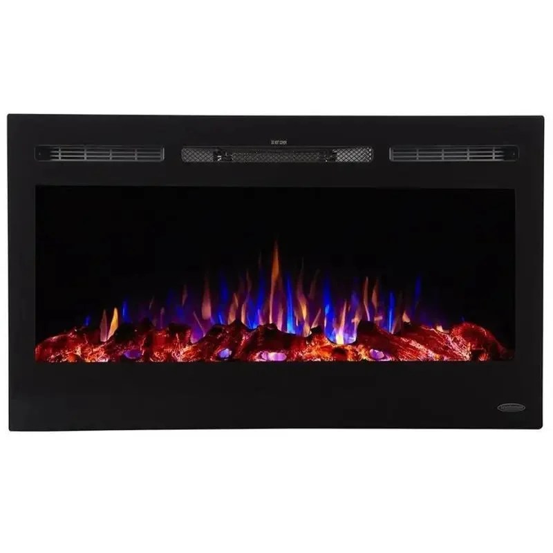 Casavibeo Touchstone Sideline 36-inch electric fireplace with realistic flame display and sleek black finish.