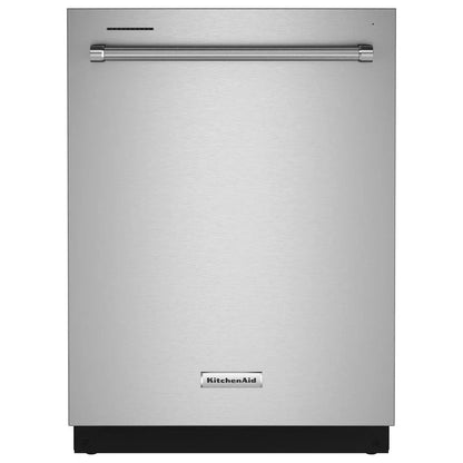 Casavibeo KitchenAid 24-inch fully integrated built-in dishwasher with printshield stainless steel and 30 wash jets visible inside
