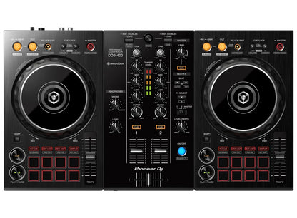 Casavibeo Pioneer DJ DDJ-400 2-channel rekordbox DJ controller with jog wheels, mixer, and control pads for professional DJ setup.