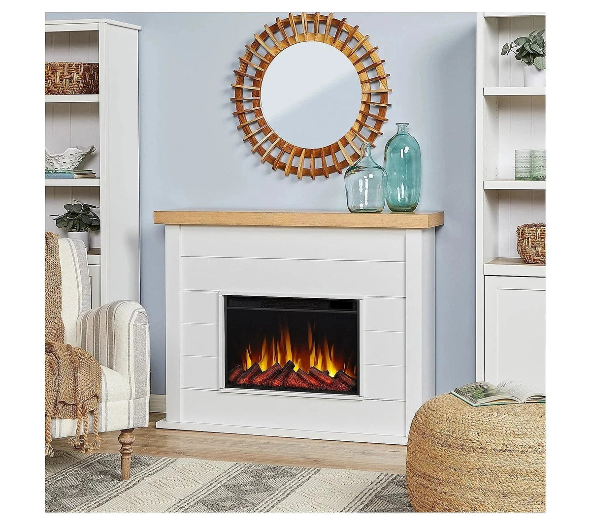 Casavibeo Real Flame Marshall 49-inch slim electric fireplace with realistic flame effects and modern design.