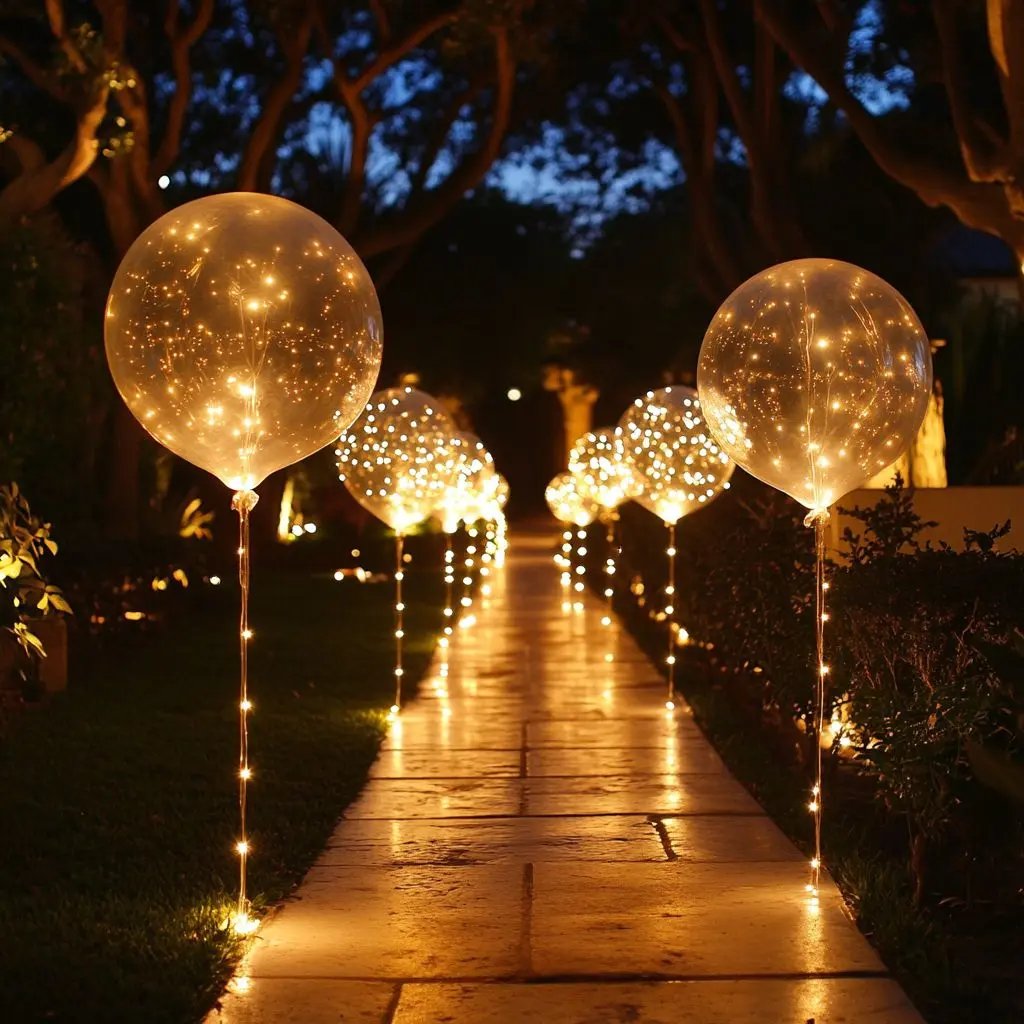 Set of 10 warm glowing LED balloons by Mivoza, reusable party decorations with soft light for celebrations.
