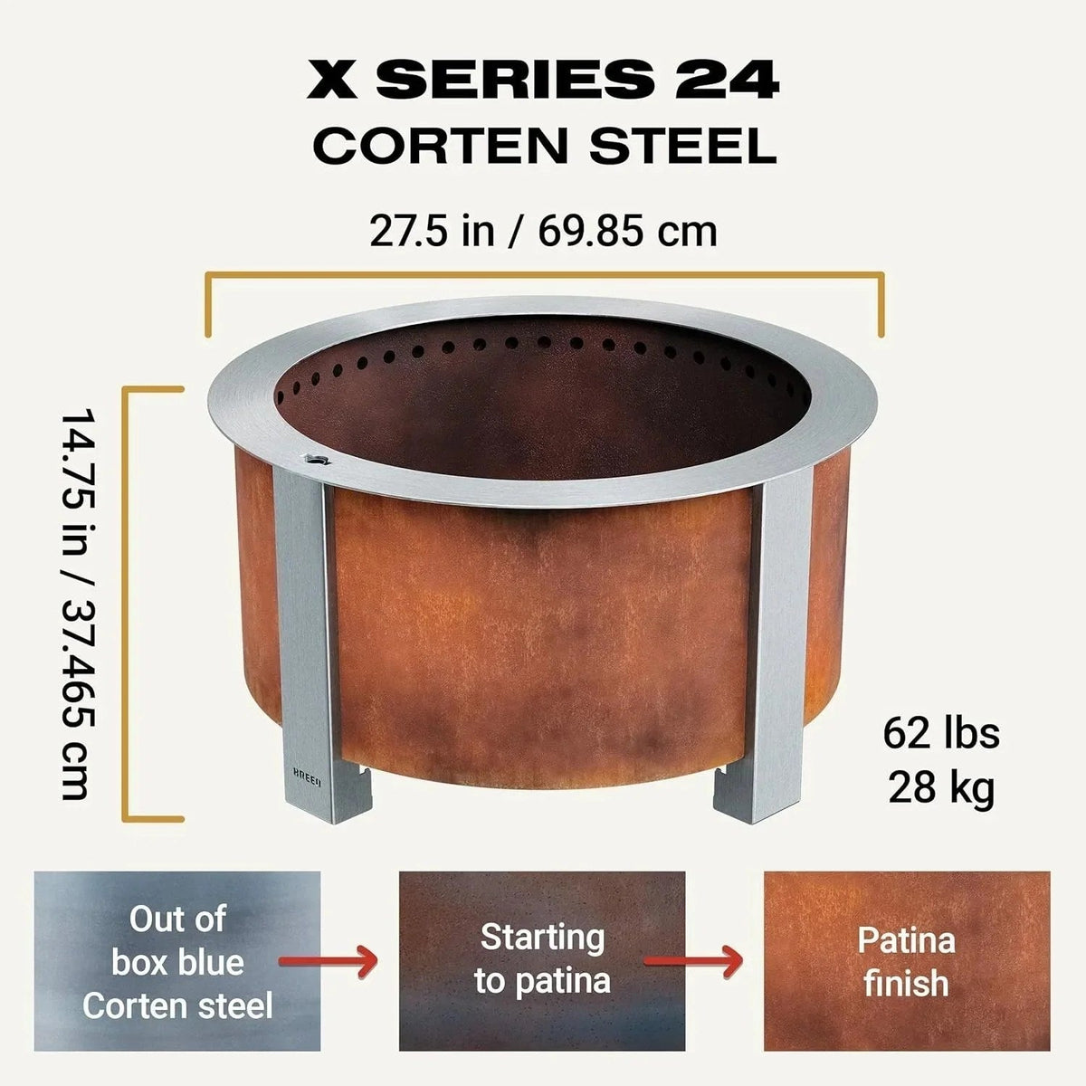 Casavibeo Breeo X Series 24 smokeless fire pit showing a round metal fire pit with a modern design and open top.