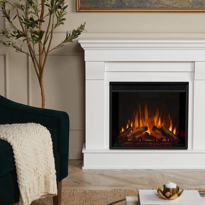 Casavibeo Real Flame Chateau electric fireplace with realistic flame effect and elegant design, showcasing a cozy, modern heating solution.