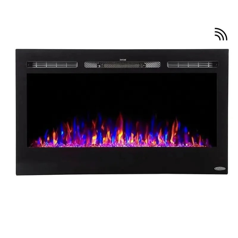 Casavibeo Touchstone Sideline 36-inch electric fireplace with realistic flame effect and sleek black finish.