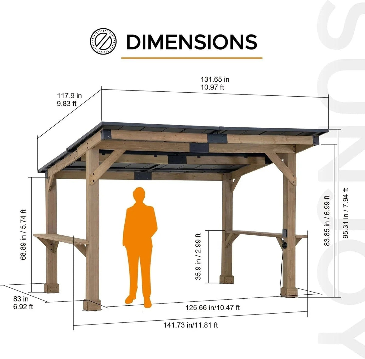 Casavibeo SUNJOY 10x12 ft. matte black cedar-framed wooden gazebo with a sturdy design and open sides for outdoor enjoyment