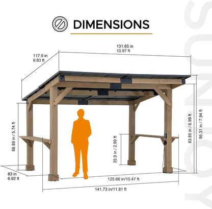 Casavibeo SUNJOY 10x12 ft. matte black cedar-framed wooden gazebo with a sturdy structure and open design in a garden setting.
