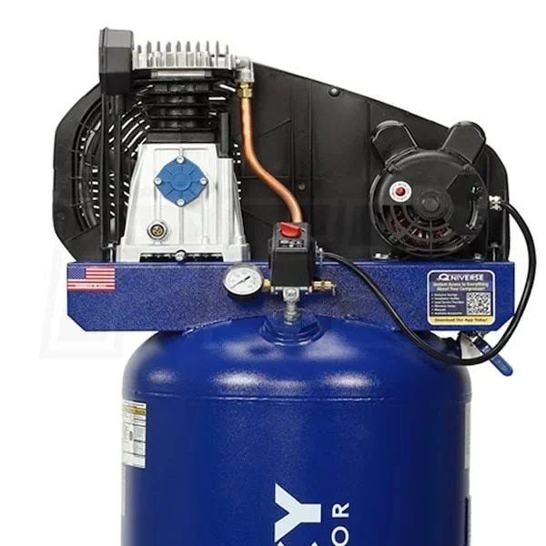 Casavibeo Quincy 3.5HP 60-gallon vertical electric air compressor with metal tank and control panel visible in the image.