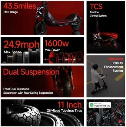 Casavibeo Segway ZT3 Pro electric scooter with dual suspension, 24.9 MPH, off-road tires, and 1600W peak motor.