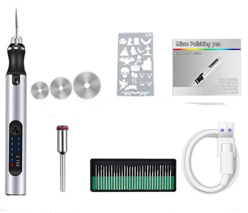 Wireless Jade Carving Machine by Casavibeo, electric polishing pen with engraving and polishing attachments in a close-up view.