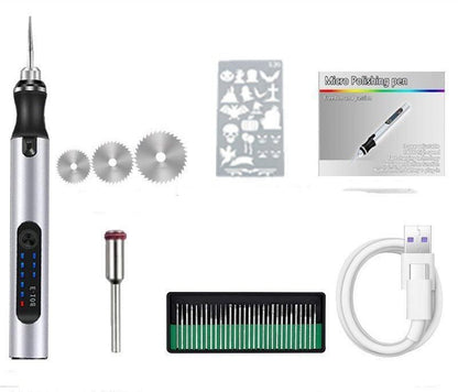 Wireless Jade Carving Machine by Casavibeo, electric polishing pen with engraving and polishing attachments in a close-up view.
