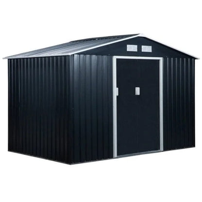 Casavibeo outdoor garden storage shed with double doors and sloped roof, ideal for tool and equipment storage in the garden.