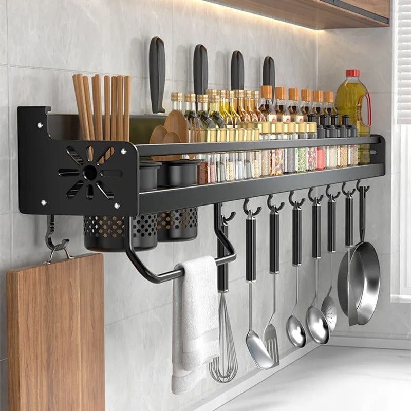 Wall mounted Belro kitchen storage rack organizer with multiple shelves for kitchen organization and storage.