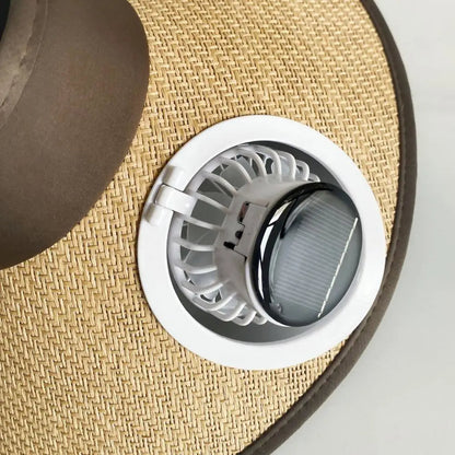 Belro wide brim sun hat with built-in solar powered fan, lightweight outdoor accessory for sun protection and cooling.