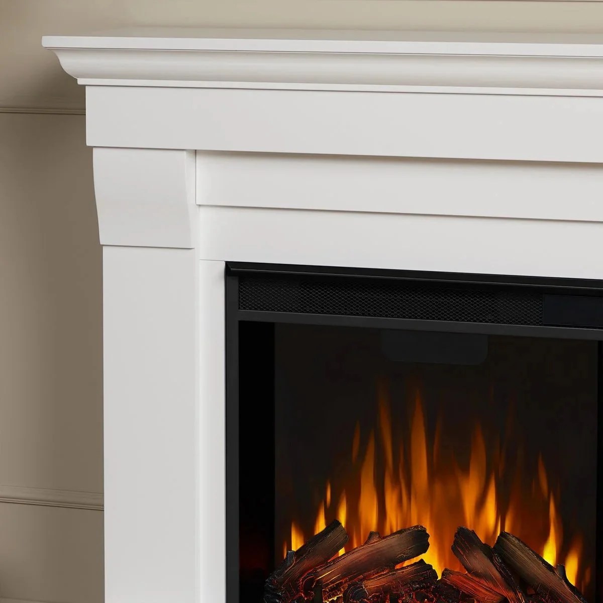 Casavibeo Real Flame Chateau electric fireplace with realistic flame effect and elegant design, showcased in a modern living room setting.