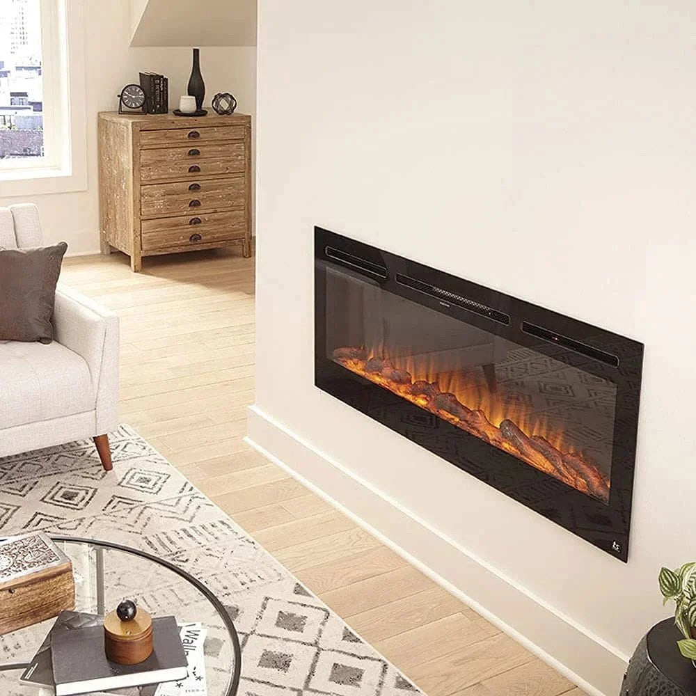 Casavibeo Touchstone Sideline Wall Mount Electric Fireplace showing a sleek modern design with a glowing flame effect.