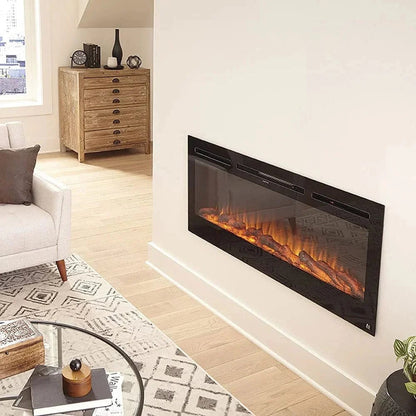 Casavibeo Touchstone Sideline Wall Mount Electric Fireplace showing a sleek modern design with a glowing flame effect.