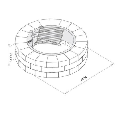 Casavibeo Necessories 48-inch wood burning fire pit kit with concrete base and cooking grate, shown outdoors in Santa Fe setting.