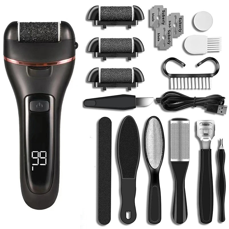 Belro electric callus remover for smooth, healthy feet, featuring a portable design and textured roller for effective exfoliation.