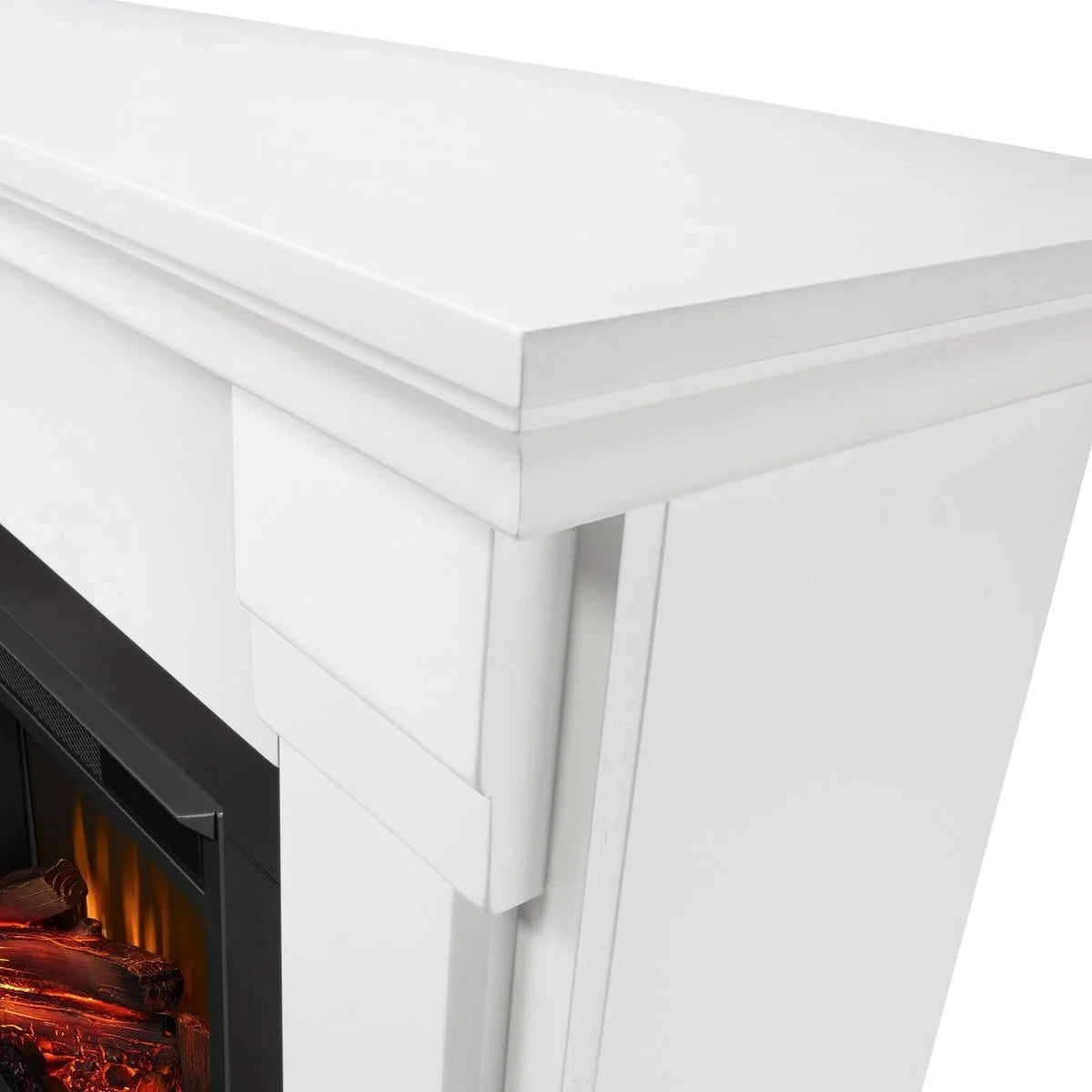 Casavibeo Real Flame 48-inch Silverton electric fireplace with realistic flame effects and modern silver finish.