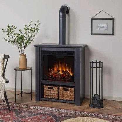 Casavibeo Real Flame Hollis 32-inch electric fireplace with realistic flame effect and modern design, mounted on a wall.