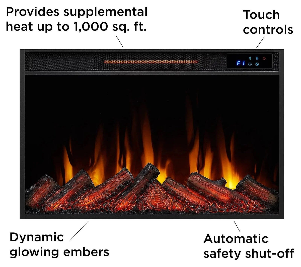 Casavibeo Real Flame Marshall 49-inch slim electric fireplace with realistic flame display and modern design.
