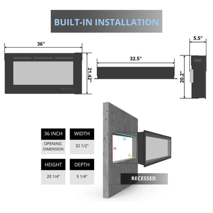 Casavibeo Touchstone Sideline 36-inch electric fireplace with realistic flame display and sleek black mantel.