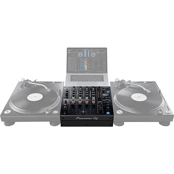 Casavibeo Pioneer DJ DJM-750MK2 4-channel DJ mixer with effects and rekordbox, featuring knobs, faders, and media inputs.