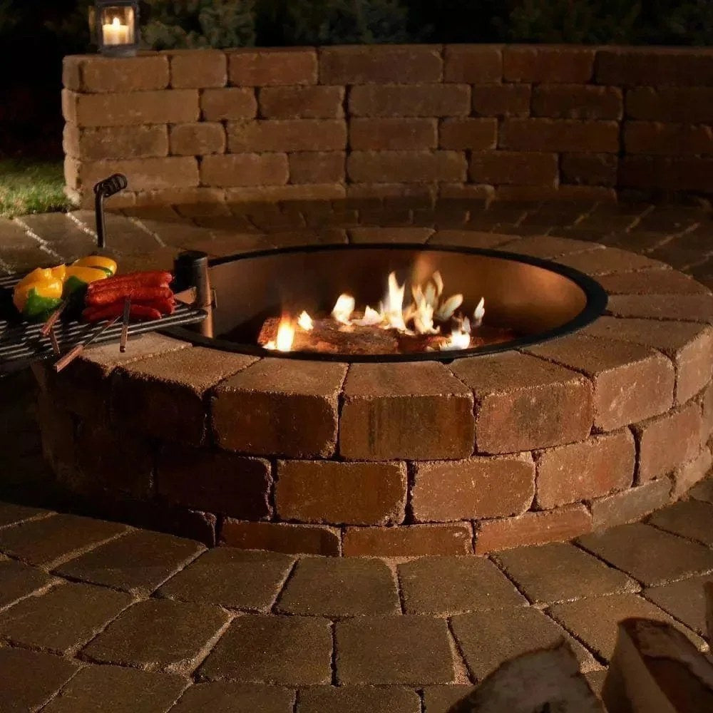 Casavibeo Necessories wood burning fire pit kit with 48-inch concrete fire pit and cooking grate, outdoor heating and cooking setup