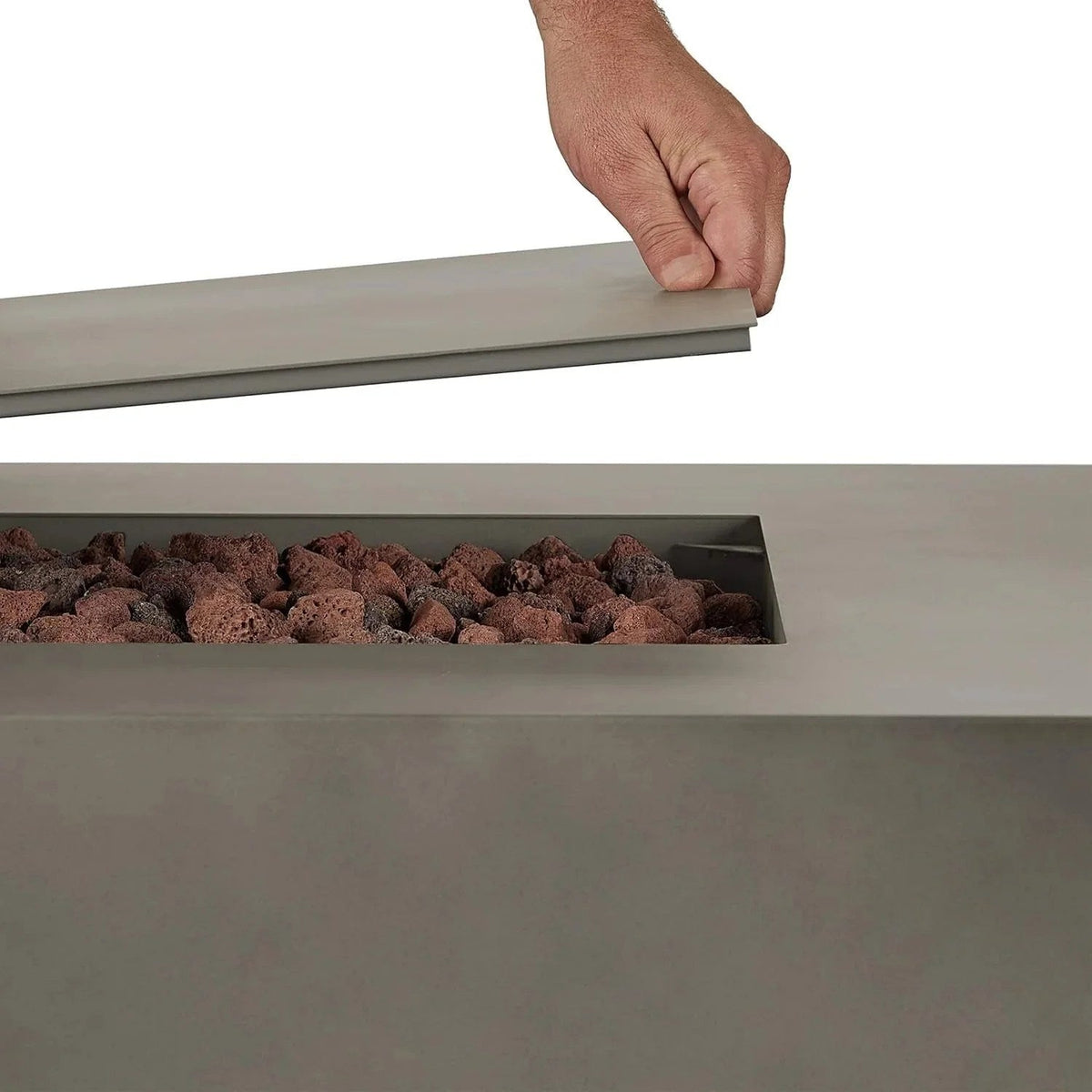 Casavibeo Real Flame Aegean 70-inch rectangular propane fire table with a sleek design and glass flame display.
