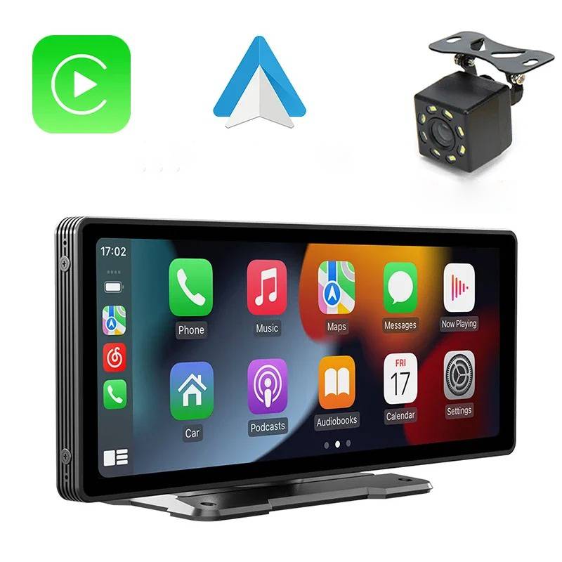 Belro touchscreen car stereo with Bluetooth and backup camera, showing a sleek display and camera lens in a modern vehicle interior.